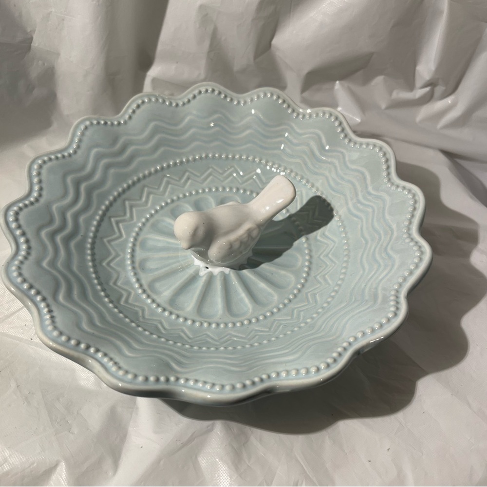 Arlington Elegant Blue Scalloped Dish With White Bird in Middle